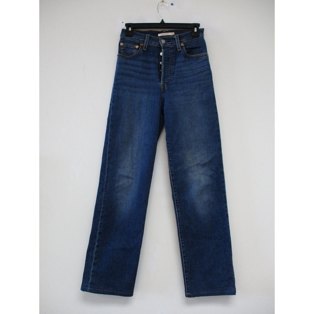 Levi Strauss Ribcage Straight Jeans Mens 26x32 Blue Dark Wash Button Fly Denim
